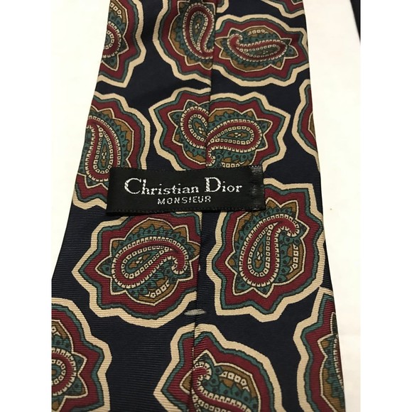 Christian Dior Men's Tie Navy Blue Multi Print 100% SILK NECK TIE 4" X 56" - Picture 4 of 4